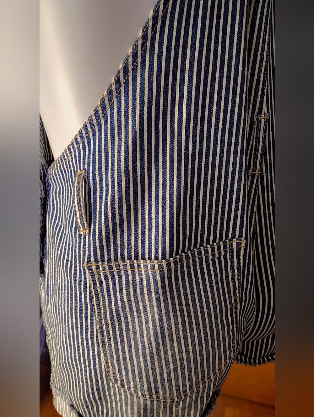 NWT No Boundaries 2X Plus Blue & White Stripe Short Overalls Pockets Stretch - Picture 5 of 10